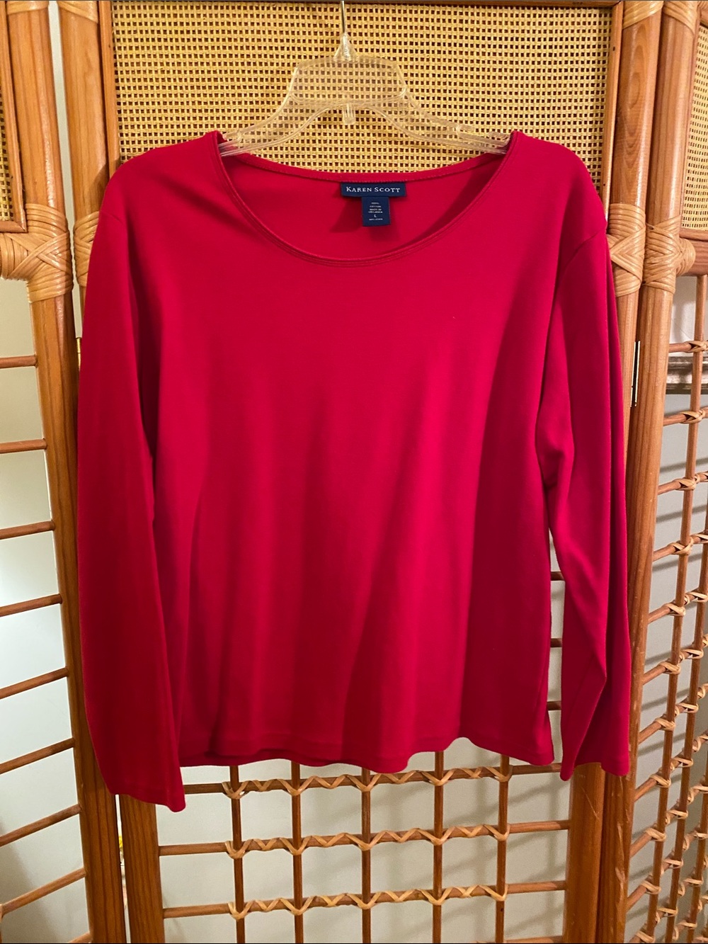 Karen Scott Women's Long Sleeve Scoop Neck Top in Bright Red